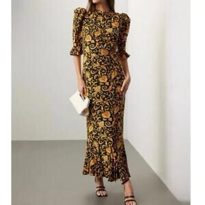 RHODE Felix Dress yellow/black floral maxi dress Size 0